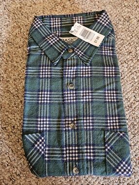 Basic Editions Green Plaid Men's Shirt Size Large